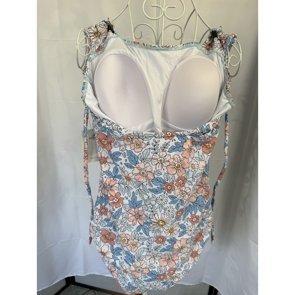 B2PRITY Swimsuit Women Large Blue Floral One Piece Ruched Tummy Control Ruffle - Picture 4 of 6